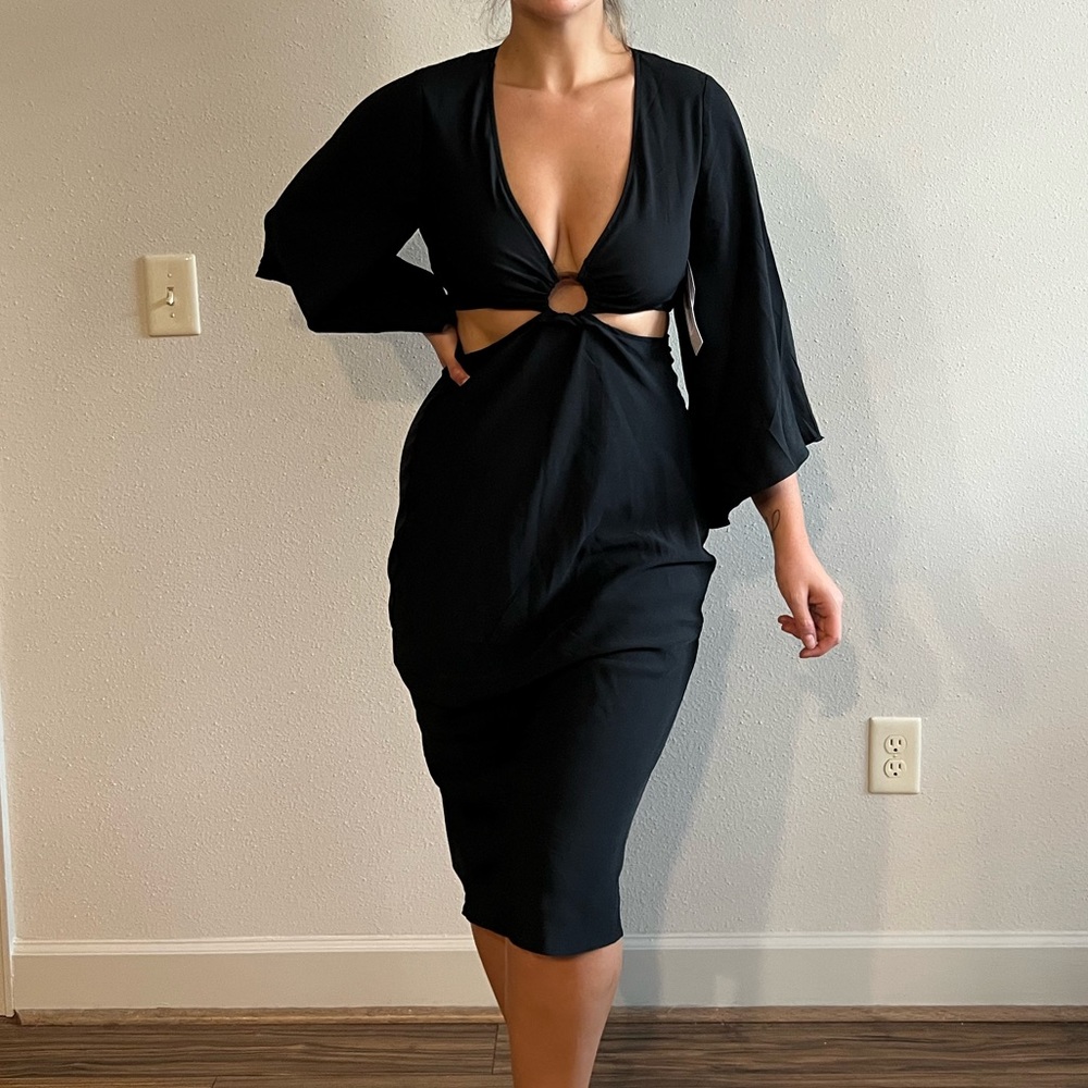 Black Cut Out Cocktail Midi Dress